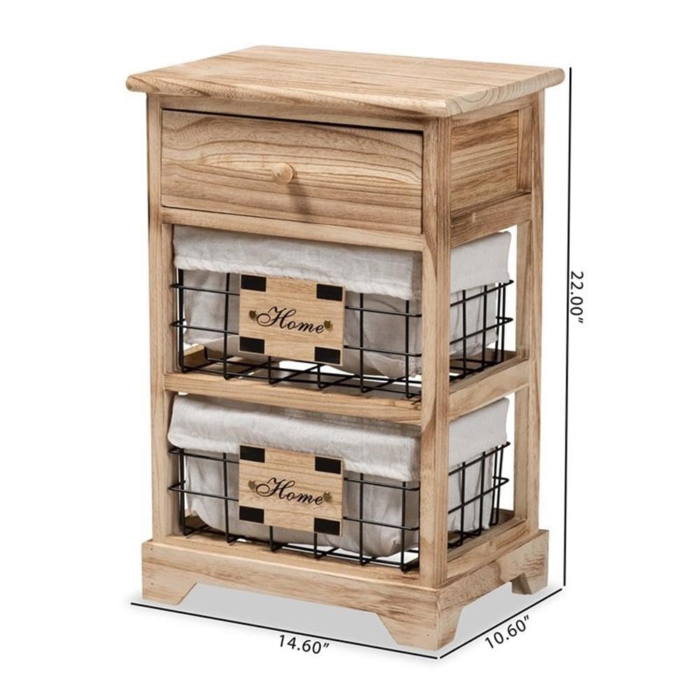 Baxton Studio Madra Modern and Contemporary Oak Brown Finished Wood and 1-Drawer Nightstand with Baskets